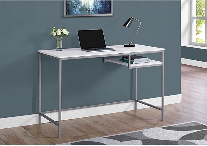 Computer Desk Home Office Laptop Work Station - 48 L White Laminate Grey Metal