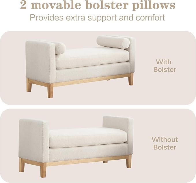 Chifee &amp Vingol 54.3 End of Bed Bench Upholstered Boucle Bench for Bedroom Entryway White