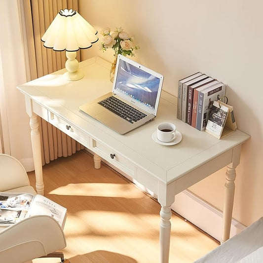 Bedroom simple Dressing Table Home Office Computer Desk with 2 Storage Drawers French Country Table 47W French Provincial Corner Desk Table with Carved Legs Farmhouse Living Room Bedroom Office
