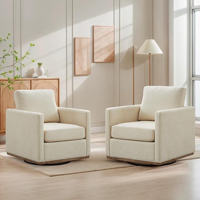 Mlmh &amp Kngwa 30.7 Swivel Accent Chair Set of 2 for Living Room Mid Century Modern Armchair Reading Chairs for BedroomChenilleBeige