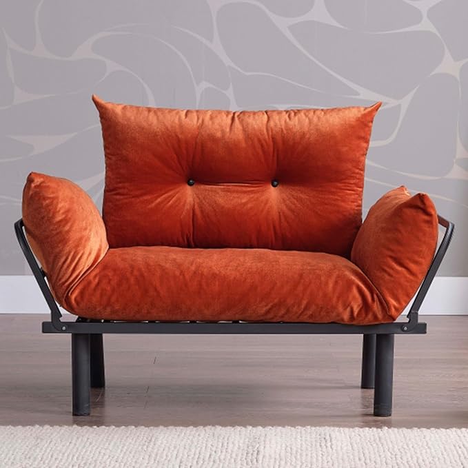 49 Mini Couch with Mattress Included Small Loveseat Sofa Chair for Small Space Oversized Accent Chair and a Half Metal Frame (Orange)