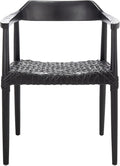 SAFAVIEH Home Collection Munro Black Sungkai Wood/Black Leather Woven Accent Chair (Fully Assembled)