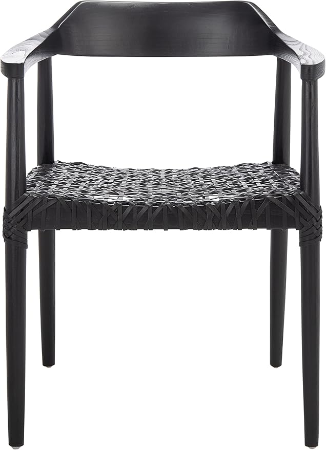 SAFAVIEH Home Collection Munro Black Sungkai Wood/Black Leather Woven Accent Chair (Fully Assembled)