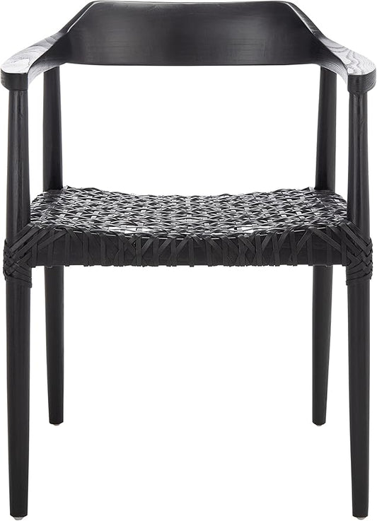 SAFAVIEH Home Collection Munro Black Sungkai Wood/Black Leather Woven Accent Chair (Fully Assembled)