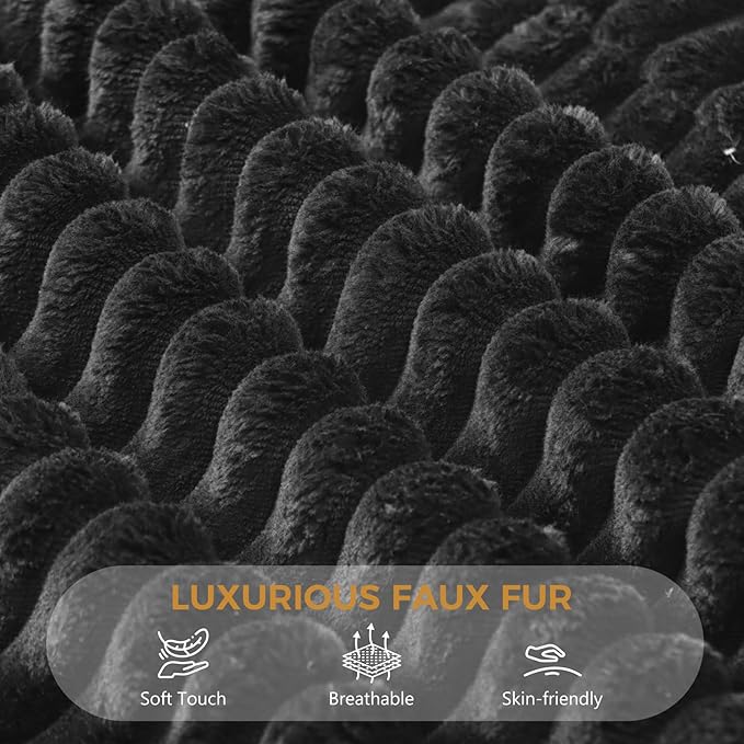 60 Chaise Lounge Indoor Upgraded Oversized Plush Faux Fur Sleeper Sofa Bed w/Pillows &amp Wide Armrests Fluffy Upholstered Reading Chairs Cloud Sofa Couches for Living Room Set of 2Black