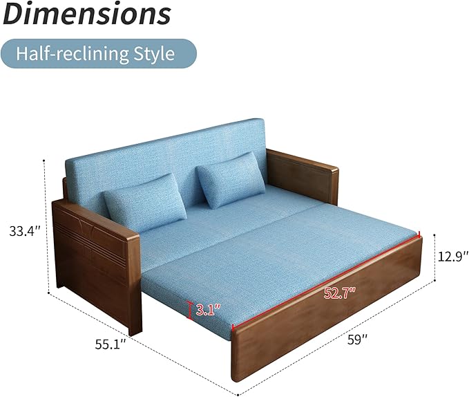 59 Double Convertible Sofa SleeperBlue Cushion Sectional Sleeper Sofa with Reversible ChaiseSolidwood Sofa Bed 3 in 1 Pull Out Couch Bed for Living RoomApartmentBedroomOffice