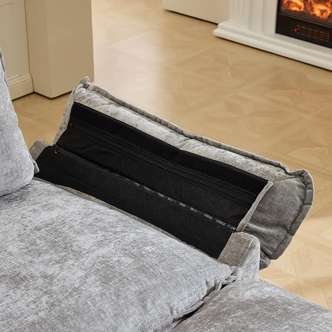 VINGLI 87 Chenille Double Layer Loveseat Sofa with 1 Ottoman L-Shaped Sectional Cloud Couch for Small Spaces Modern 2-Seater Sofa Set for Living Room &amp Apartment Light Gray