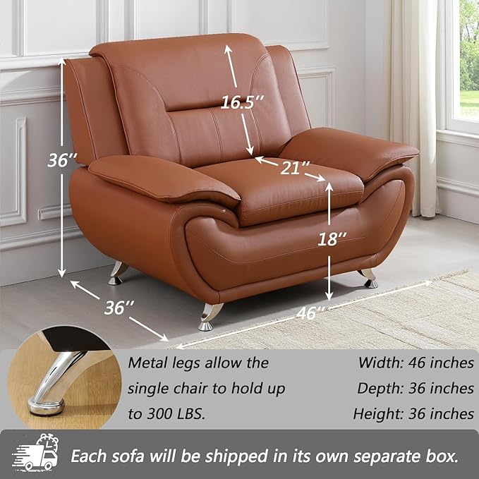 Leather Couch SetModern Sofa for Living Room Furniture Sets46 Modern Chair for Living Room/Office/Bedroom/Apartment(Khaki)