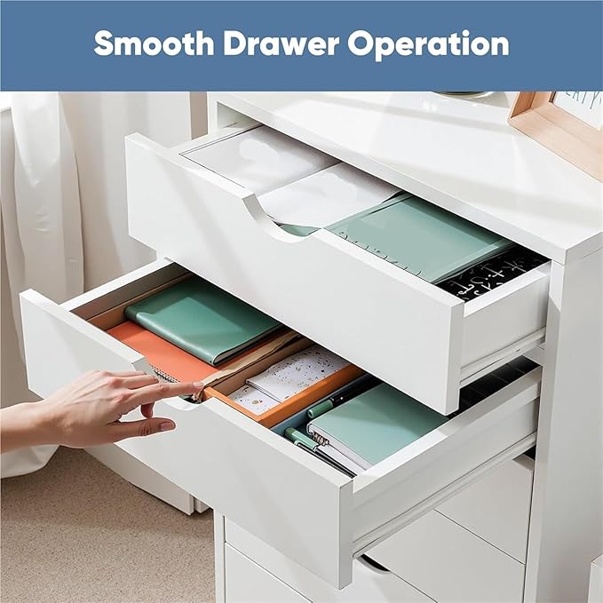 Mobile File Cabinet 7 Drawer Mobile File Cabinet Under Desk Storage Organization with Wheels Vertical Filing Chest Rolling Wood Small Desk White