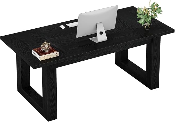 Tribesigns 63-Inch Executive Desk Modern Wood Office Desk Large Computer Table with Solid Wooden Base Work Desk for Home Office (Black)