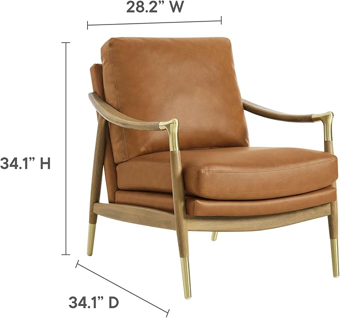 Modway Langford Faux Leather Upholstered Armchair – Mid-Century Modern Armchair with Wood Frame – PU Leather Accent Chair for Living Room or Bedroom