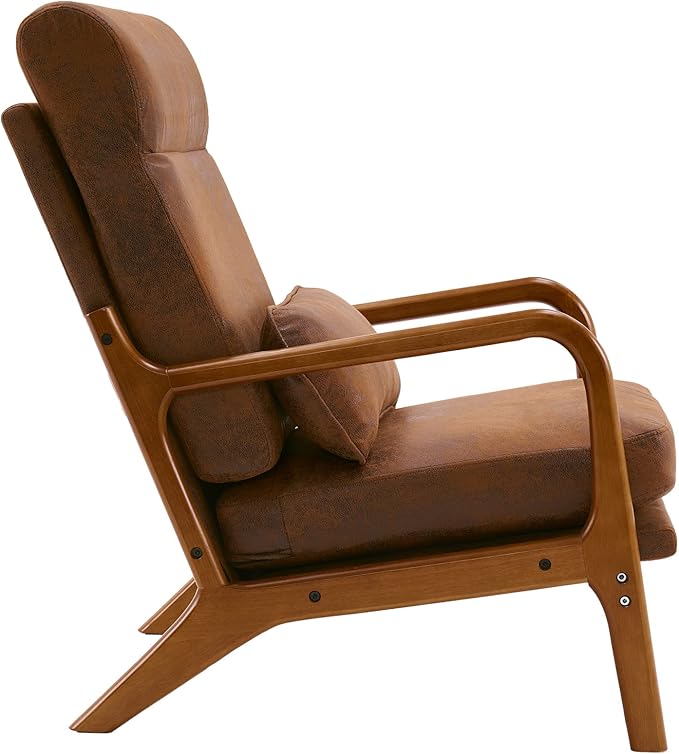 Hommoo Arm Chair Modern Accent Chair Comfy Linen Fabric Reading Chair High Back Leisure Chair with Wood Frame Accent Chair for Living Room Bedroom Balcony Set of 2 Brown