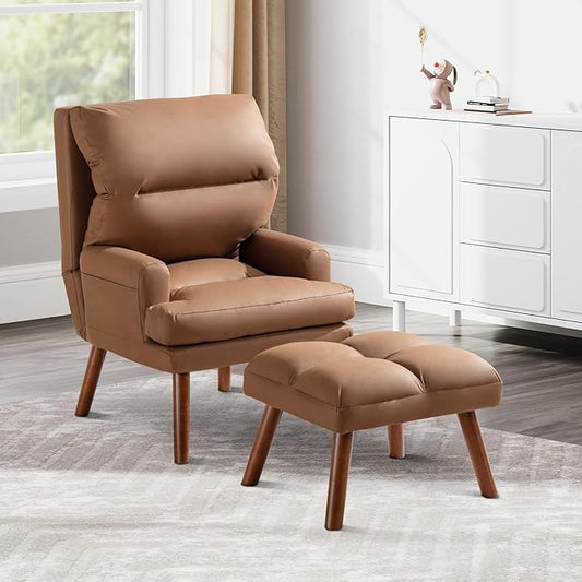 Modern Accent Chair with Storage Single Sofa Armchair with Plump Back Pillow Upholstered Comfy Chair for Living Room Bedroom Office (Brown)