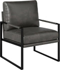 Mid Century Modern Faux Leather Accent Chair Metal Framed Armchair with Extra Soft Removable Seat Cushion &amp Backrest for Living Room Bedroom Waiting Room Easy to Clean (1 Dark Grey)