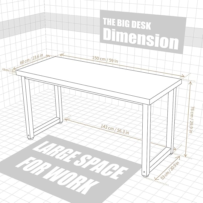TOPSKY Computer Desk 59 inch Large Office Desk Gaming Desk Writing Desk Large Legroom Metal Frame 1.88 Thickness Desktop (Rustic Brown)