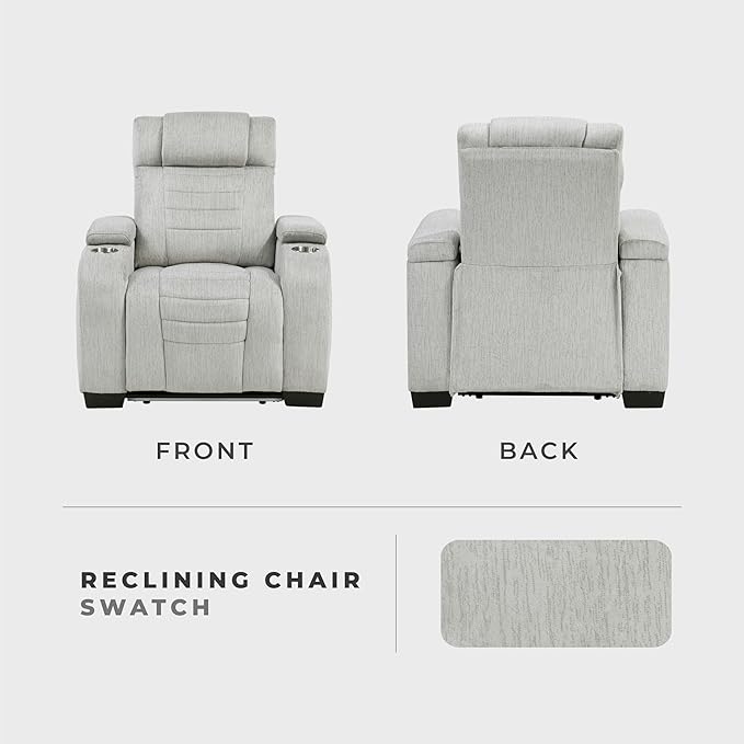 Lexicon Wall Hugger Manual Reclining Chair Microfiber Manual Recliner with Cup Holders/Hidden Arm Storage/LED Base Lighting Home Theater Seating for Living Room Light Gray