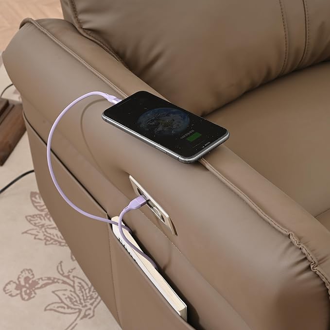 Ball &amp Cast Power Recliner Chair with USB and Type-c Ports270° Swivel Rocker Recliner Sofa W/Padded BackrestInfinite Position Power Lift Chairfor Living RoomBedroomHome TheatersBrown