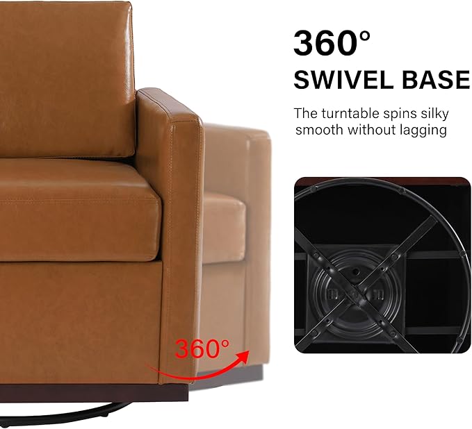 Swivel Barrel Accent Chair Mid Century Modern Arm Chair for Living Room Bedroom Comfy Club Reading Lounge Sofa Corner Chairs for Adults (Leather Light Brown Set of 1)