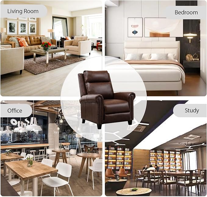 CANMOV Leather Recliner Chair Set of 2 Classic and Traditional Push Back Recliner Chair with Comfortable Arms and Back for Living Room Bedroom Adjustable Single Sofa Brown