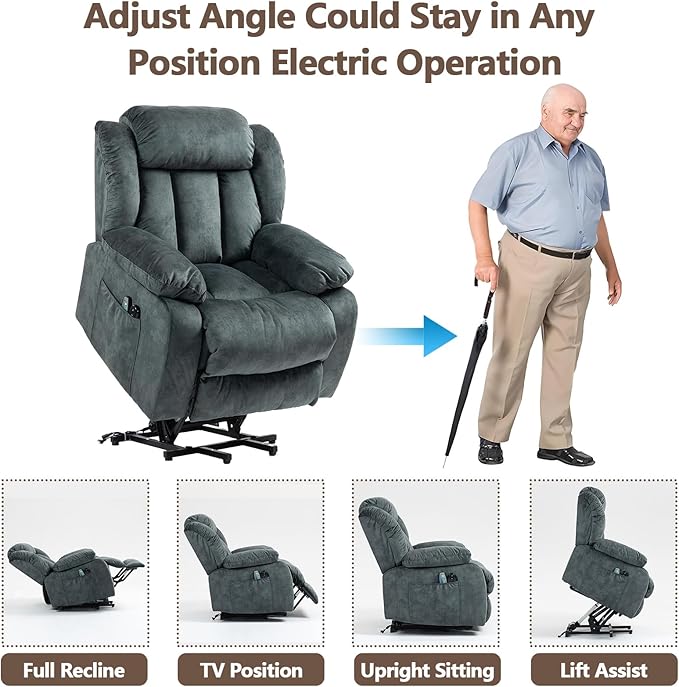 Power Lift Recliner Chair with Massage and Heat for Elderly Electric Recliner Chair with Side Pocket &amp USB Charge Port Lift Recliner for Living Room (Blue)