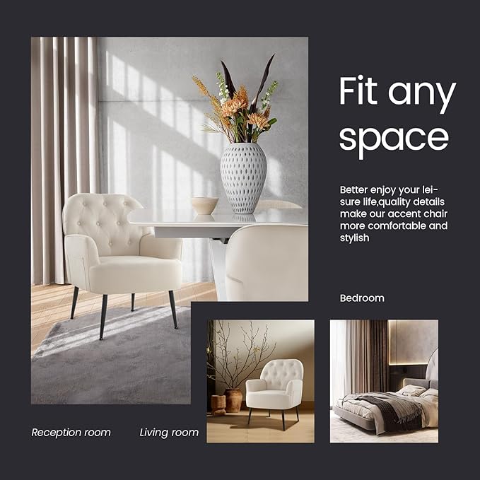 IWMH Accent Chair for Living Room Button Linen Fabric Armchair Single Sofa Chair with Arms Metal Legs Side Corner Chair for Bedroom Reading (Beige)
