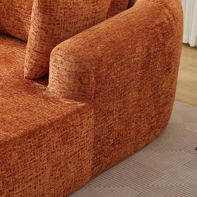 65.7 Oversized Chaise Longue Chair Indoor Modern Upholstered Corduroy Deep Seat Sofa Bed with Throw Pillows and Armrests Sleeper Sofa Couch for Living Room (Orange)