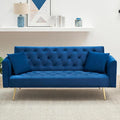 71 Convertible Folding Sleeper Sofa CouchModern Velvet Loveseat Sleeper with 2 Pillows Futon Sofa Bed with Mattress and Frame for Living RoomBedroomSmall Space (Blue)