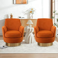 360° Swivel Barrel Chair Set of 2 28.3 Modern Velvet Round Accent Chair Comfy Upholstered Small Armchair with Gold Metal Base for Living Room Bedroom Nursery Office Sillas para Sala Orange