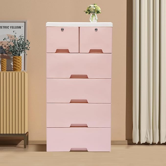 6 Drawers Mobile File Cabinet Under Desk Storage Organization with Four Wheels40.2x19.7x13.7in Small Desk Mobile Pedestal Filing Cabinet5-LayerTop-Layer Locks