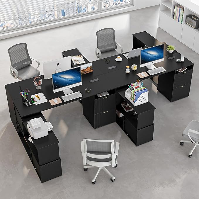 L-Shaped Desk with Drawers &amp Power Outlet 180 Rotating Corner Computer Desk with Storage 66 Inch Office Desk with 5-Drawer Space-Saving Modern L-Shaped Workstation for Home Office