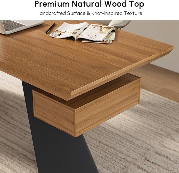 homary 63 Rustic Industrial Writing Desk Home Office Desk with Drawer Natural Wooden Desk Home Office Computer Desk