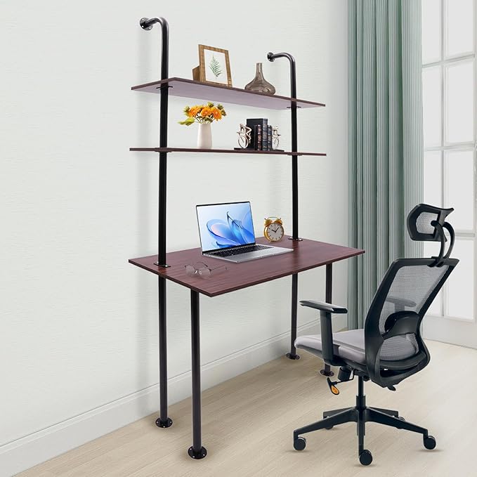 Wall Mounted Desk 12.9'' D x 39.37'' W x 78.74'' H Wall Mount Computer Desk 3-Tiers Wall Mount Computer Writing Table Office Desks Commercial Wall Mounted Computer Desk for Homes Offices