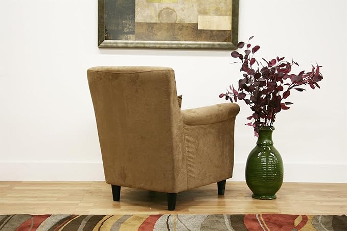 BOWERY HILL Contemporary Microfiber Upholstered Club Arm Chair Tan Finish Foam Cushioned Solid Wood Frame Matching Pillow Included Tapered Black Plastic Legs 33 H x 31 W x 30 D for Living