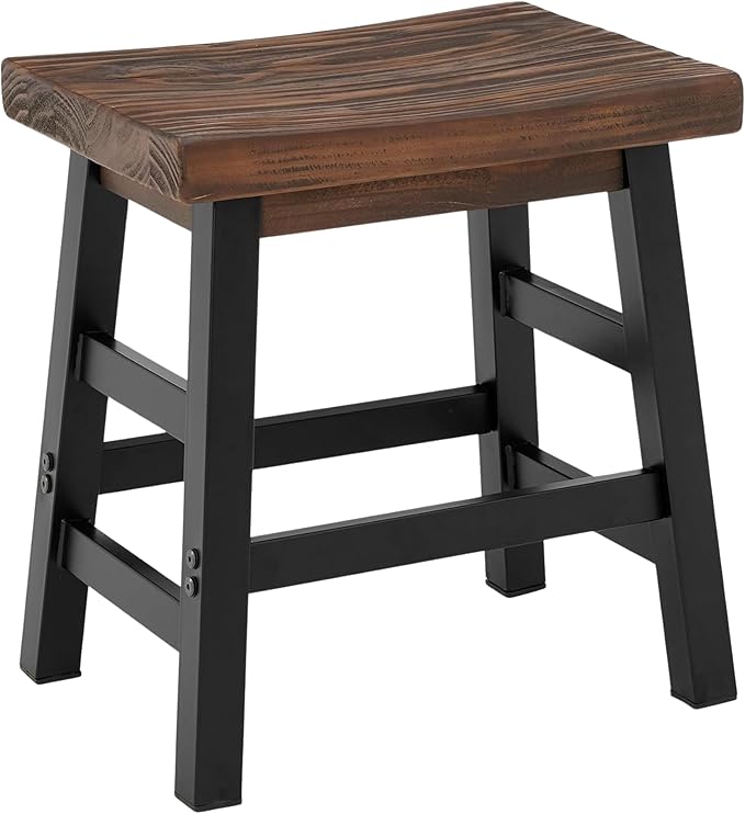 Alaterre Furniture Pomona Rustic Industrial Barstool – 20” Backless Counter Stool with Solid Pine Wood Seat and Black Metal Legs – Farmhouse Seating for Dining Room Kitchen or Office (Natural/Black)