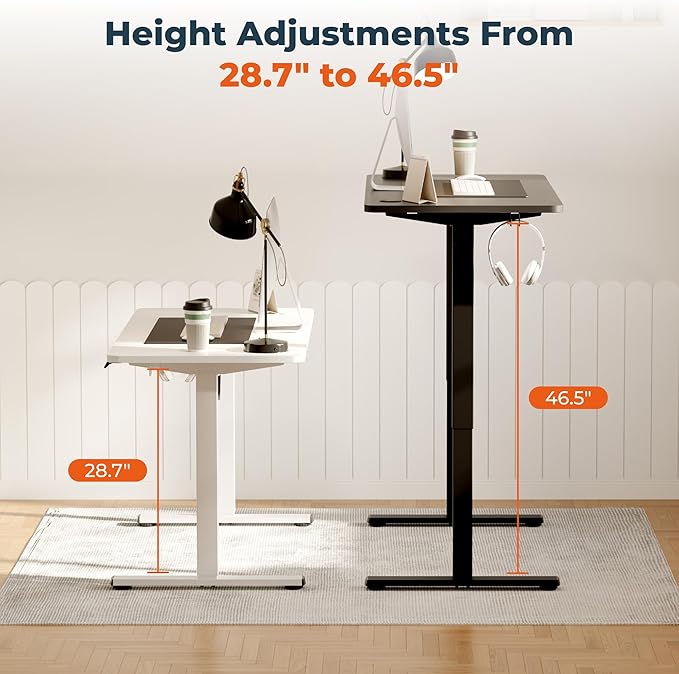 AdjustableStanding Desk 63 x 24 Inch Home Office Desk with Memory Preset Computer Workstation Splice White Top Frame