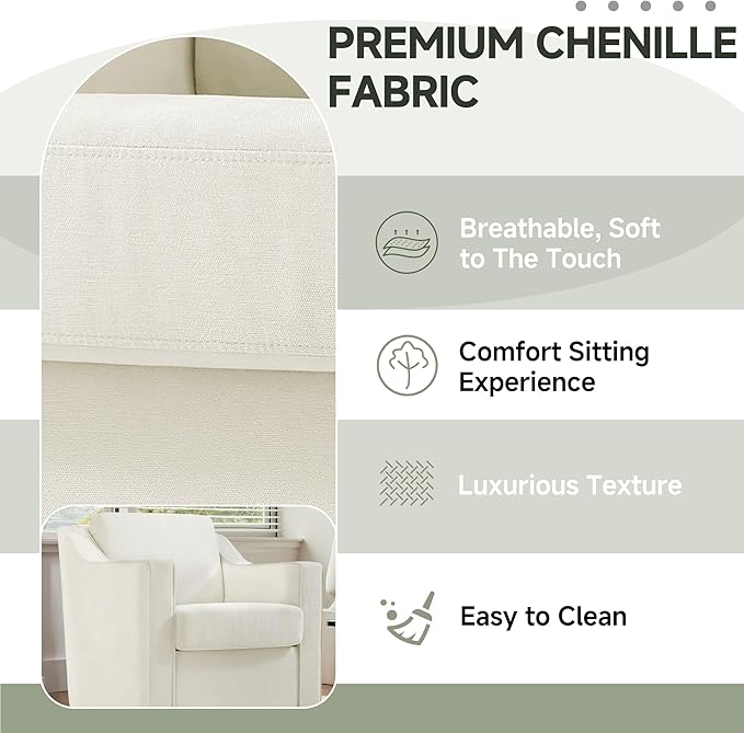 UIXE Swivel Accent Chair Chenille Upholstered Armchair for Living Room Comfy Single Sofa Bedroom Reading Seat with Lumbar Pillow - Beige