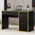 4 EVER WINNER 47 Inch Computer Desk with 4 Drawers Black &amp Gold Modern Home Office Desk Writing Study Gaming Desk for Bedroom Small Space Sturdy Wood Desk with Hidden Handle