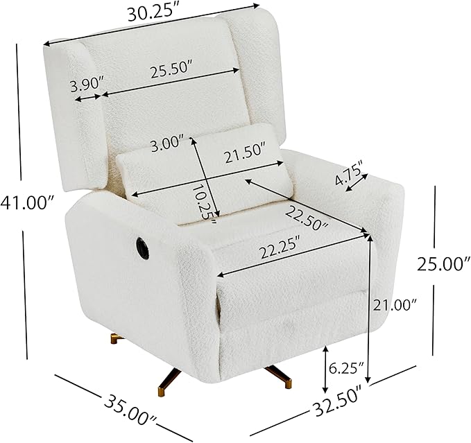 Christopher Knight Home Dolia Boucle Fabric Upholstered 360° Swivel Chair Push-Back Power Recliner Chair Iron Recliner Sofa with Rotation Living Room Lounge Sofa Adjustable Backrest Beige+Gold