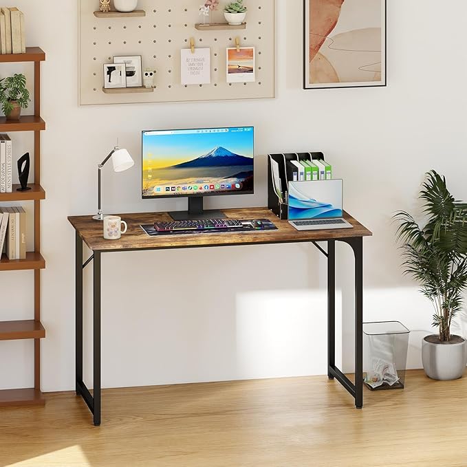 Bigacc Computer Desk Office Desk with Metal Frame Adjustable Feet | Water-Resistant Scratchproof Surface | Sturdy Writing Table for Home Office or Study (Vintage 47 Inch)