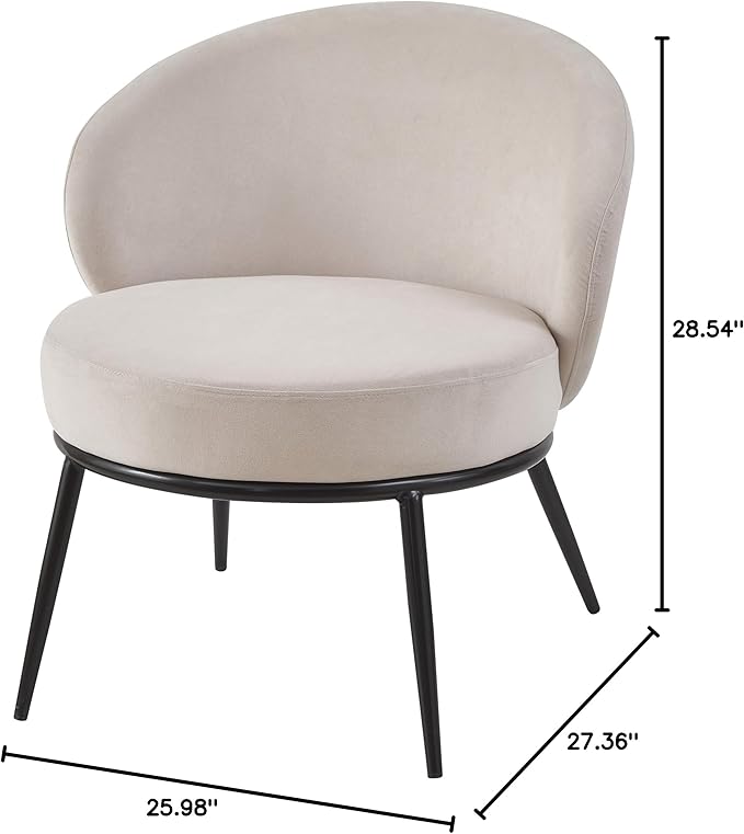 Modern Velvet Accent Chair with Channel Back Design Black Metal Legs and Soft Upholstery Comfortable Seating for Living Room Bedroom or Office Beige