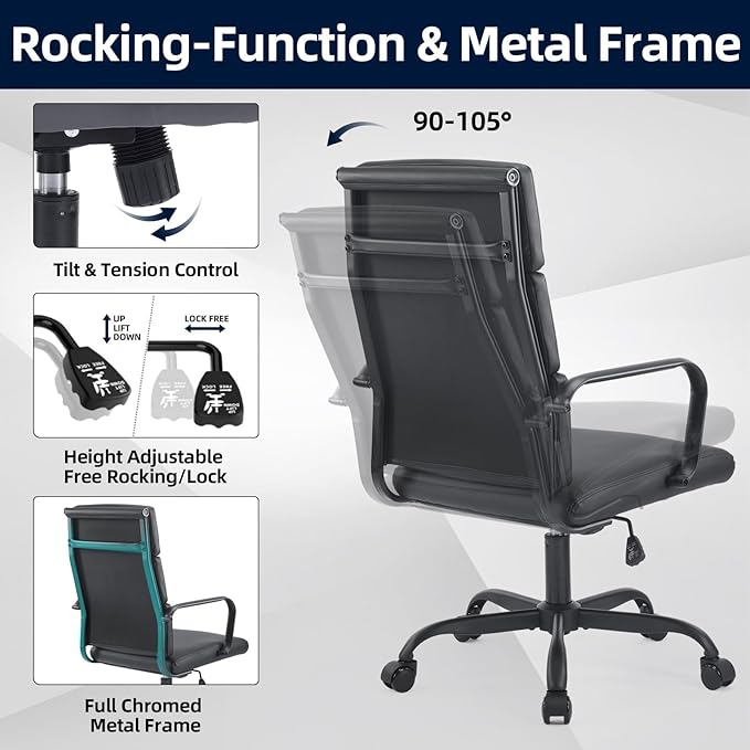 Office Chair Ergonomic Adjustable Desk Chair Mid Back Executive Comfortable Leather Lumbar Support Home Computer Chair with Padded Seat Swivel Wheels
