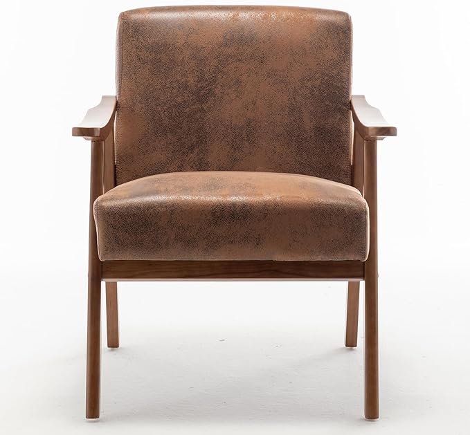 Mid Century Modern Accent Chair with Microfiber Upholstery and Solid Wood Frame Ideal for Living Room Bedroom Office Coffee Shops and Hotel Brown