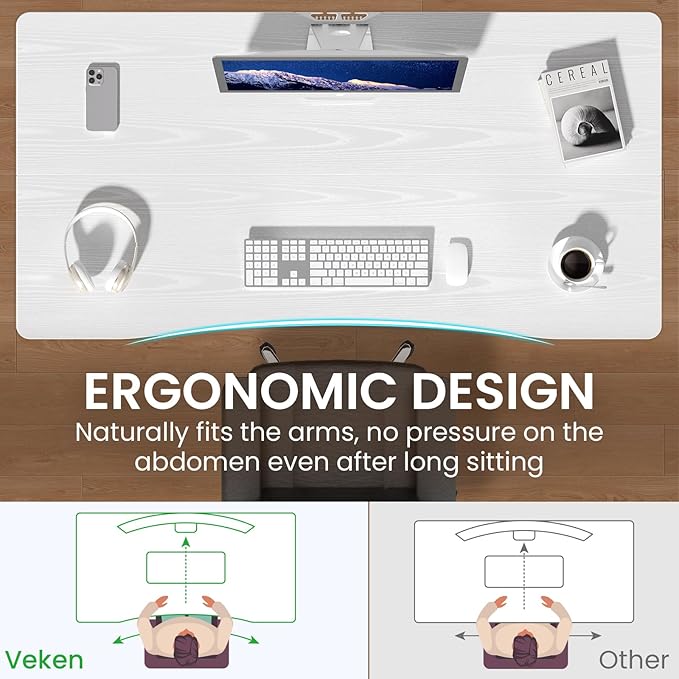 Veken 63 x 28 Inch Electric Standing Desk with Adjustable Height Sit to Stand Computer Table for Study Work or Gaming Home Office Desk White