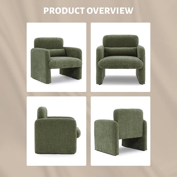 GarveeHome Accent Chair with Arms Modern Chenille Fabric Living Room Chair28.5 X 27 in Comfy Accent Chair Upholstered Armchair Leisure Single Sofa Chair for Bedroom Office ApartmentGreen