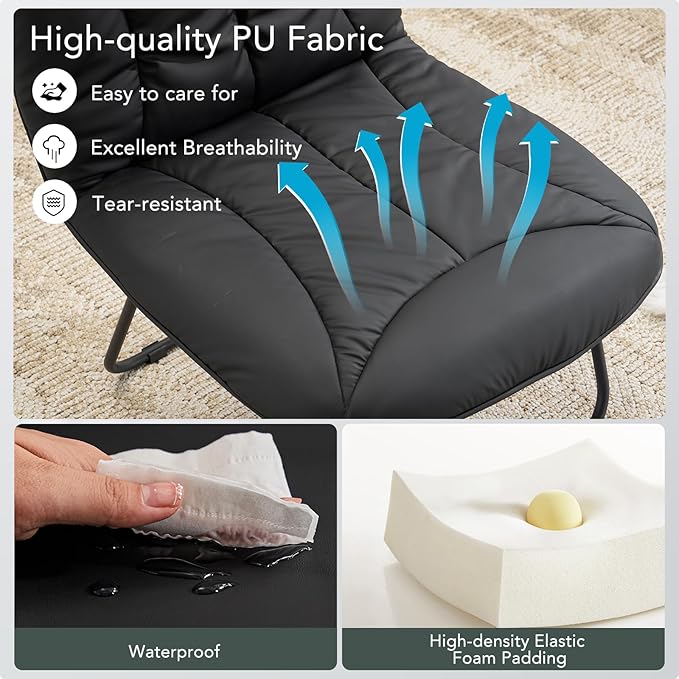 Furniliving 3 in 1 Folding Chair Foldable Floor Chair for Reading Lounging &amp Gaming Portable Camping Chair with Metal Frame Comfy Accent Chair Reading Chair for Indoor Living Room PU (Black)