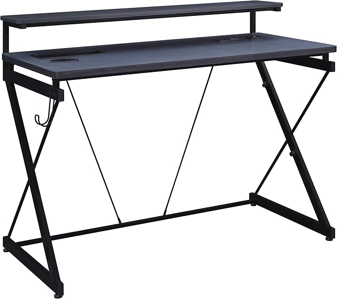 OSP Home Furnishings Emulator Battlestation Gaming Desk with RGB LED Lights Black