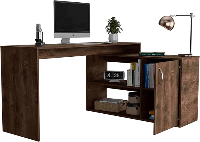 L Shaped Computer Desk Gaming Table Corner Desk 49 Inch PC Writing Black Desk Study Desks with CPU Stand Side Bag Reversible for Home Office Dorm Small Space (Brown)