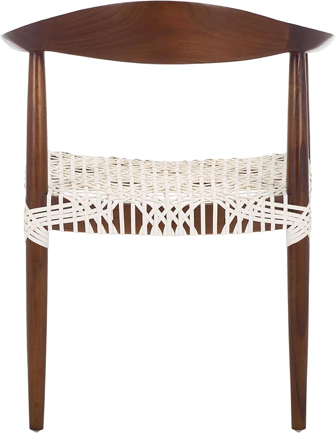 SAFAVIEH Home Collection Bandelier White Leather/Brown Solid Wood Arm Chair (Fully Assembled)