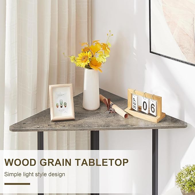 VECELO Corner Shelf End Side Tables Triangle Shelves with Metal Frame for Small Space Living Room Kitchen Bathroom Classic Grey