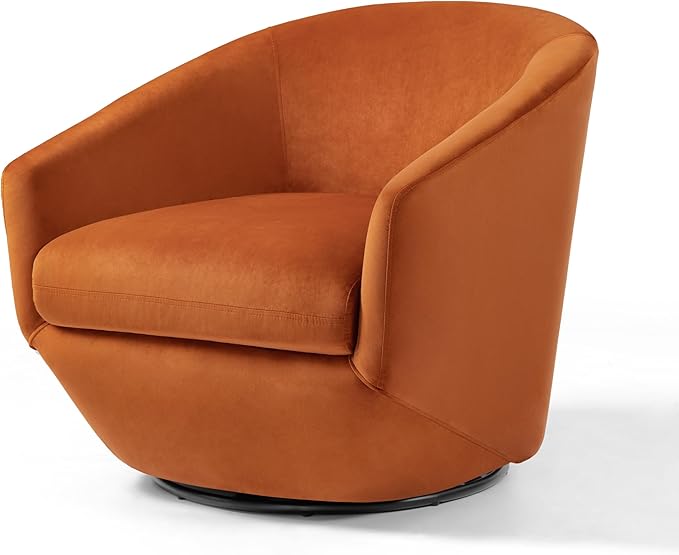 Swivel Barrel Accent Chair Modern Round Velvet Fabric Arm Chair for Living Room Bedroom Comfy Club Reading Chairs for Adults(Velvet Orange Set of 1)
